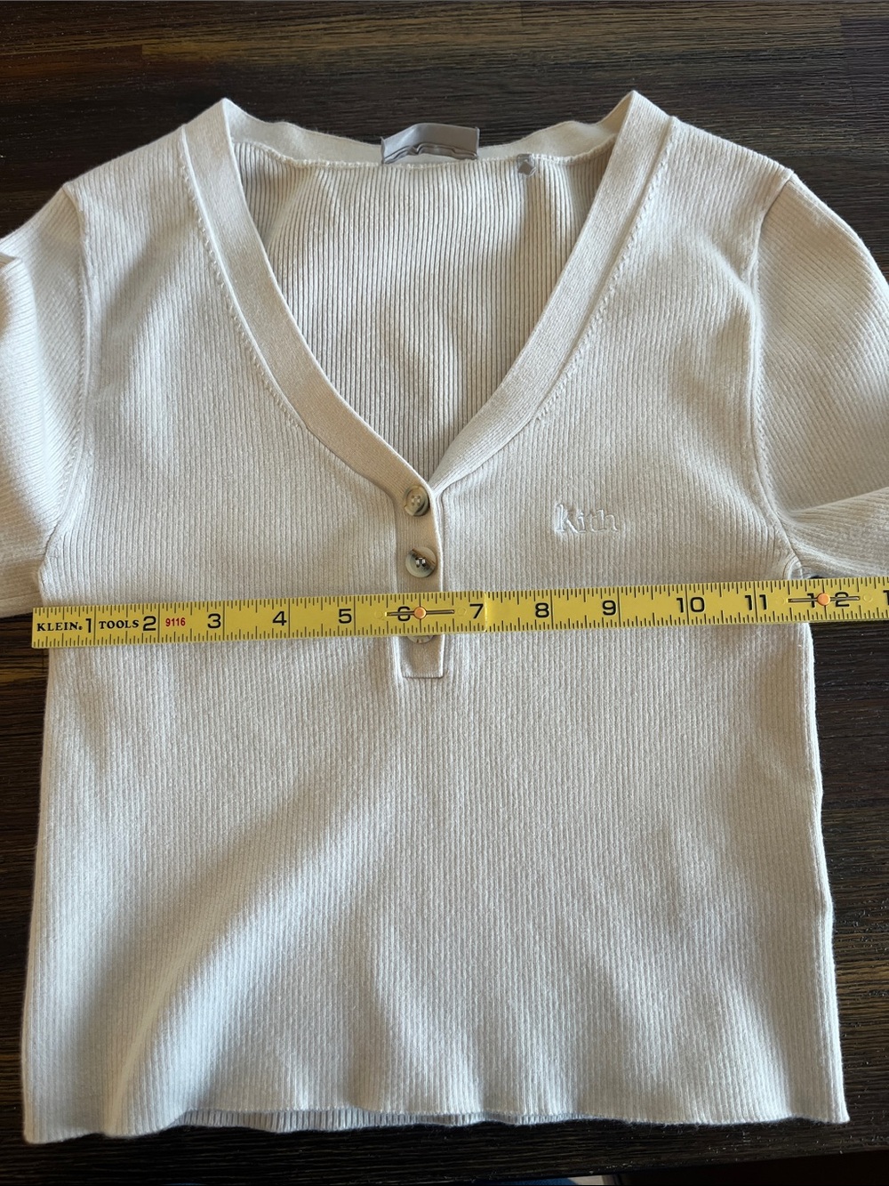Kith Cream Ribbed Henley Crop Long Sleeve Top - Picture 6 of 7